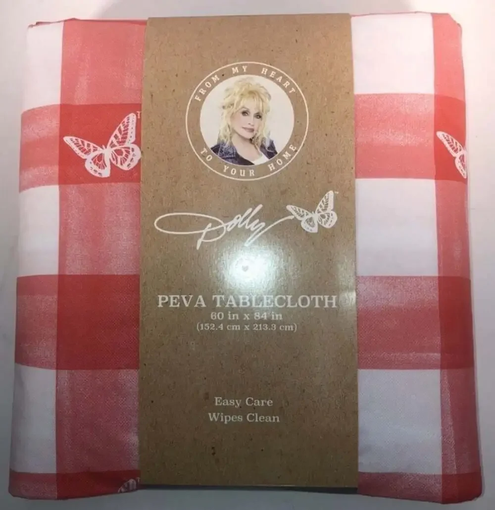 Dolly Parton From My Heart To Your Home PEVA Tablecloth 60 in x 84 in Red Gingha